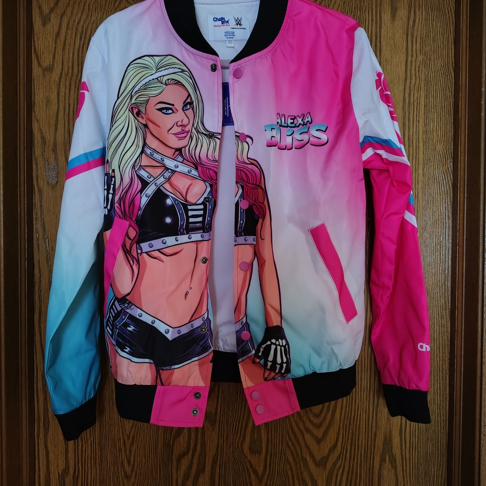 WWE Alexa Bliss Graphic Bomber Jacket - Pink and Blue